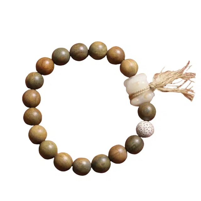 舞依翡 文玩珠串佛珠搭配炭烧熊原创民族风森系#好运 绿檀 手串 男女同款情侣款