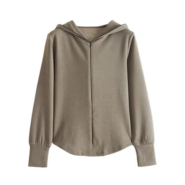 莫代尔 休闲运动空气层连帽衫纯色长袖通勤开衫卫衣 女款