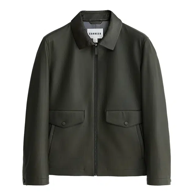 丹宁哲学 土耳其荔枝纹皮翻领外套纯色直筒型皮衣 男款