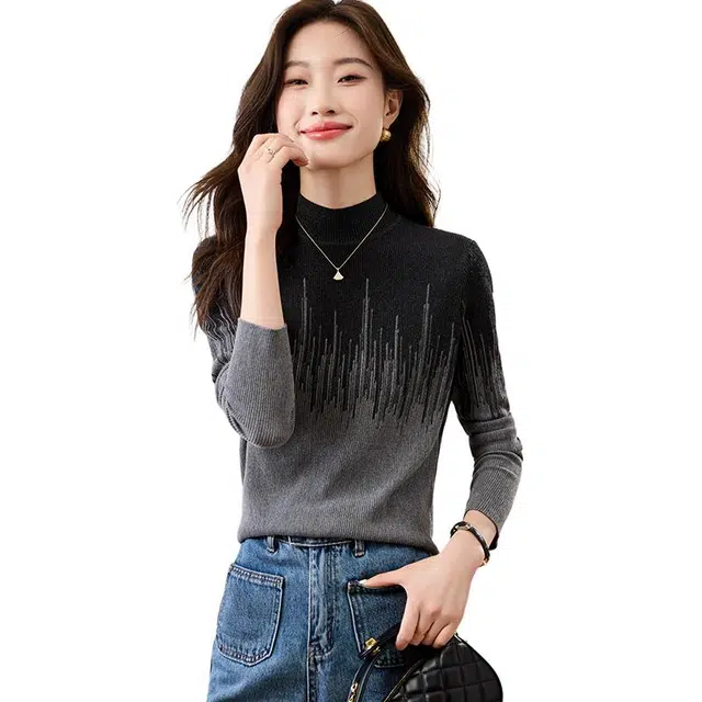 稻草人 优雅时尚舒适半高领渐变色秋冬打底针织衫 女款