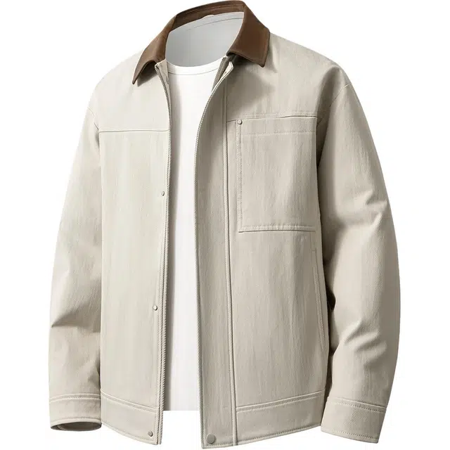 红豆 复古斜纹肌理撞色翻领易打理茄克衫休闲拉链工装耐磨通勤百搭外套夹克 男款