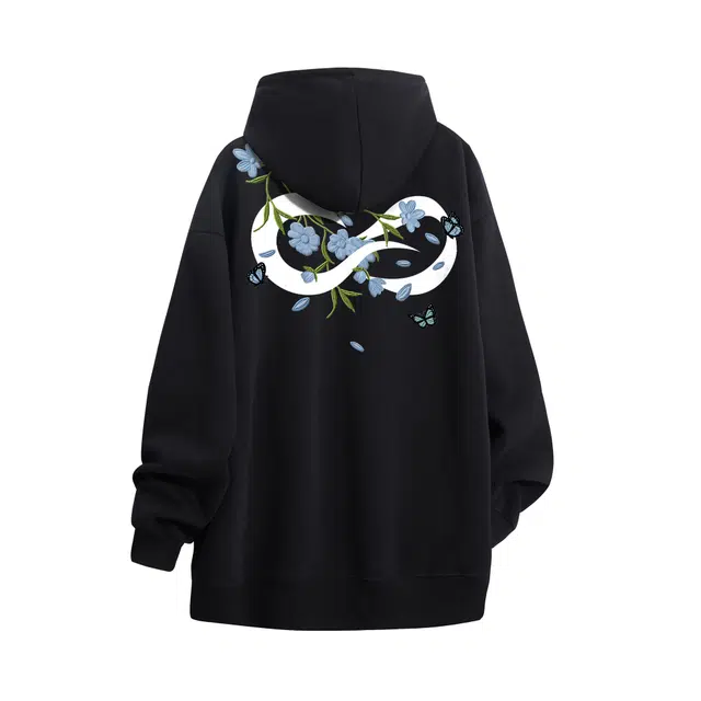 物质公式 重磅美式复古高街趣味仿万针刺绣植物花卉无限循环字母印花舒适潮流时尚宽松纯色简约日常通勤休闲透气百搭长袖连帽卫衣 男女同款