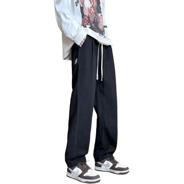 大格子与黑猫 美式简约男士秋季耐磨帅气裤潮牌爆款宽松长裤阔腿裤子休闲裤 男款