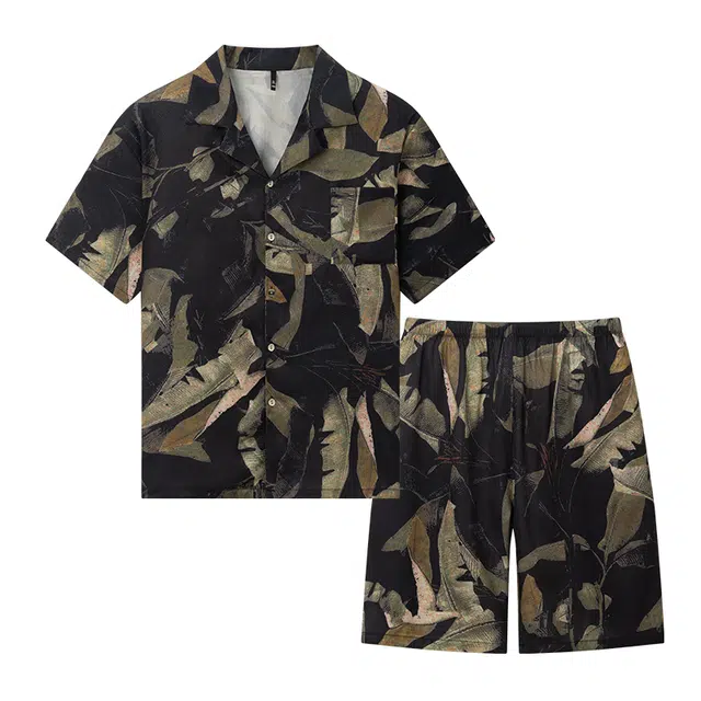 好福份 夏季男花色亲肤复古短袖家居服睡衣套装 男款