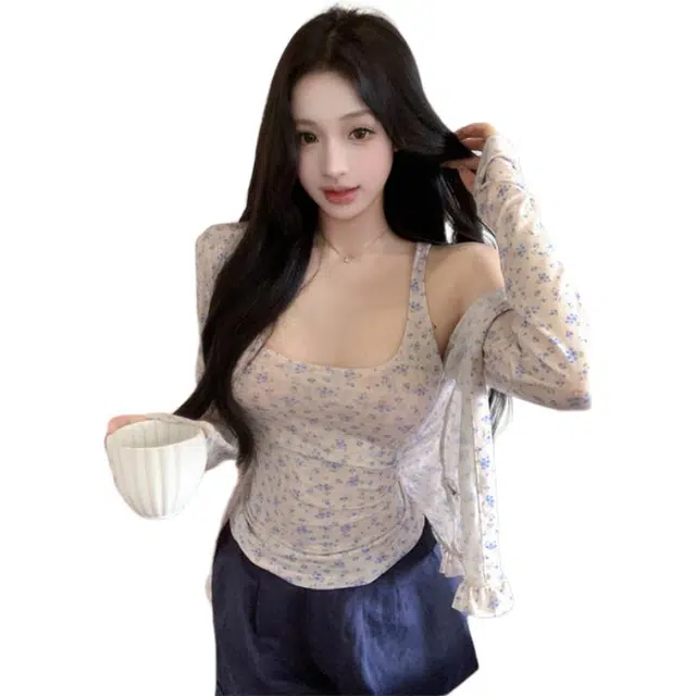 识恩 碎花宽松适中长袖休闲套装 女款