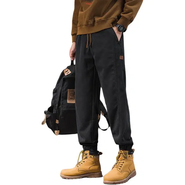 协协乐 高街风拼接做旧工装季美式潮牌宽松哈伦青少年九分束脚裤子休闲裤 男款