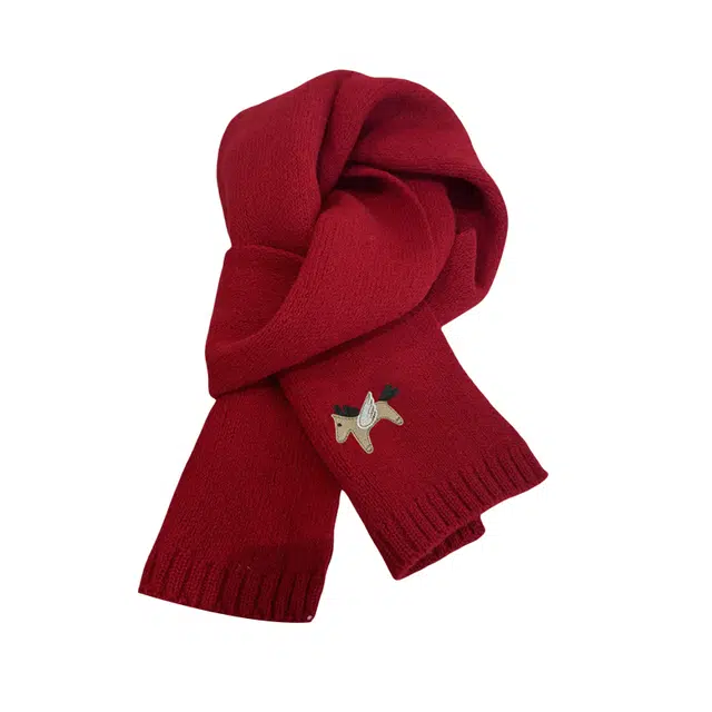 心水好物 秋冬针织纯色小马刺绣保暖百搭 羊毛混纺 绒线围巾 男女同款情侣款