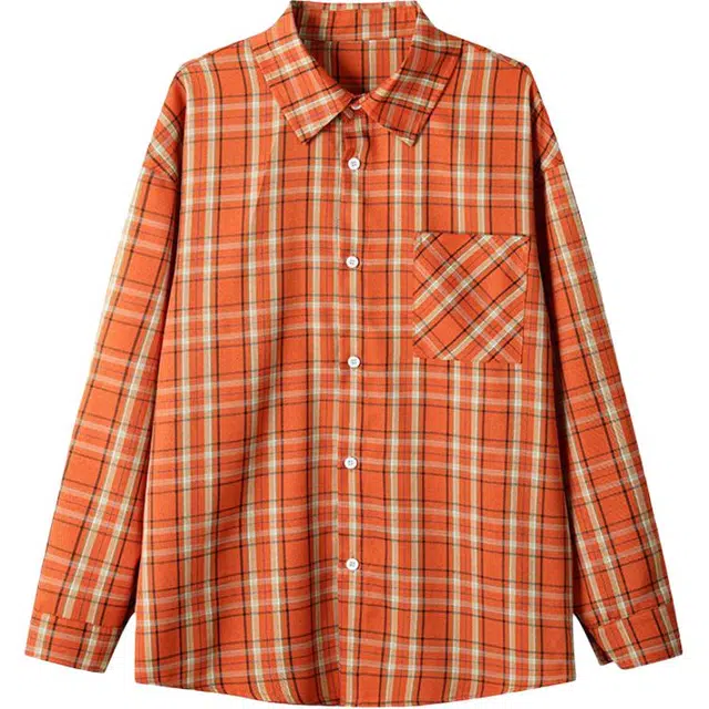 袋鼠 秋季韩系基础款高级感慵懒风松弛感宽松时尚复古格子大码长袖衬衫 男女同款