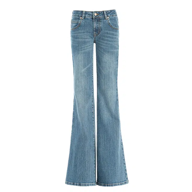 拾籍 设计感美式复古竹节纹理辣妹不贴腿显瘦弹力微喇叭牛仔裤 女款