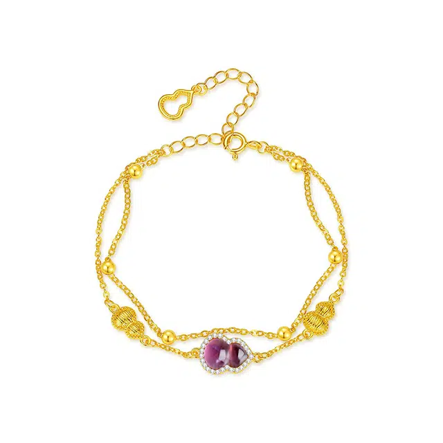 金大福 葫芦 新中式轻奢设计九紫离火旺财招财纳福加强能量福禄双全简约小众显白好运天然 紫水晶 手链 女款