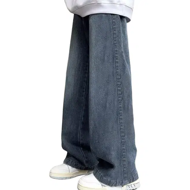 大格子与黑猫 男款春秋季水洗做旧设计感小众抽绳直筒宽松休闲长裤子牛仔裤 男款