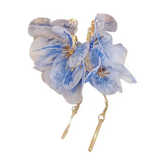 澜耀 冰蓝絮语 冰淬蓝色花朵人造水晶流苏  清冷风气质轻奢高级感耳饰#好运 铜合金 耳环 女款