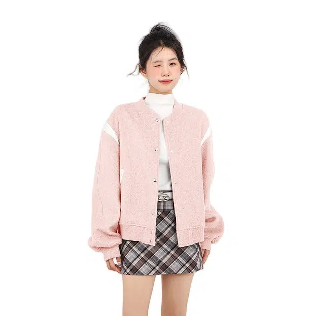 柏黛妃 短款棒球服外套夹克开衫小个子宽松飞行员上衣 女款