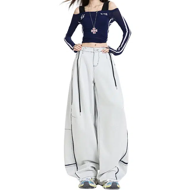 如续 阔腿弯刀女高腰宽松显瘦美式垂感镰刀裤子牛仔裤 女款