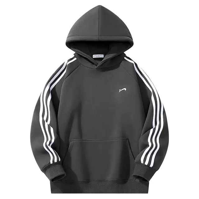 贵人鸟 生活系列 美式复古宽松条纹拼接加绒保暖棉质透气针织连帽套头长袖卫衣 男女同款