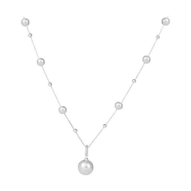 希遇 银色满天星蝴蝶结珍珠 轻奢小众颈链夏天温柔配饰品#好运 合金 项链 男女同款情侣款