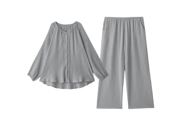 俏薇妮 舒适春秋款纯棉纱布婴儿棉带胸垫一体长袖大码家居服睡衣套装 女款