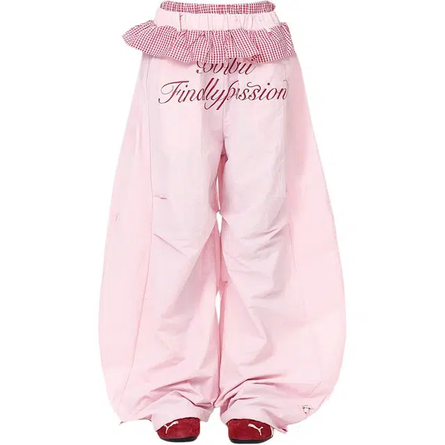 识恩 多巴胺格纹花边美式复古设计感工装裤 女款