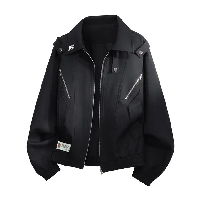 普鲁士多特蒙德 美式高街风拼接解构品牌字母印花哈林顿机能风外套暗黑先锋金属拉链装饰痞帅短款廓形潮牌时尚翻领工装休闲夹克 男女同款