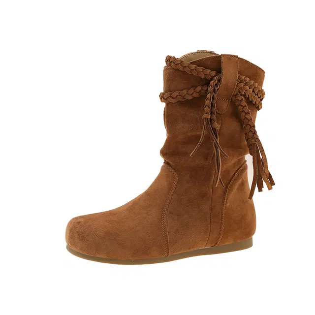 绒面 韩版复古小众流苏堆堆靴通勤百搭 短靴 女