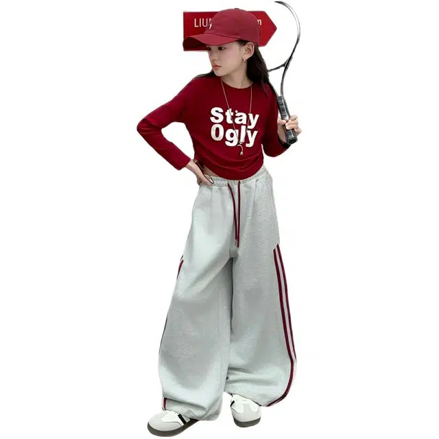 天才小熊休闲运动套装 女童春秋季拉条大童潮牌小孩衣服 小女孩短袖洋气时髦 舒适帅气轻便