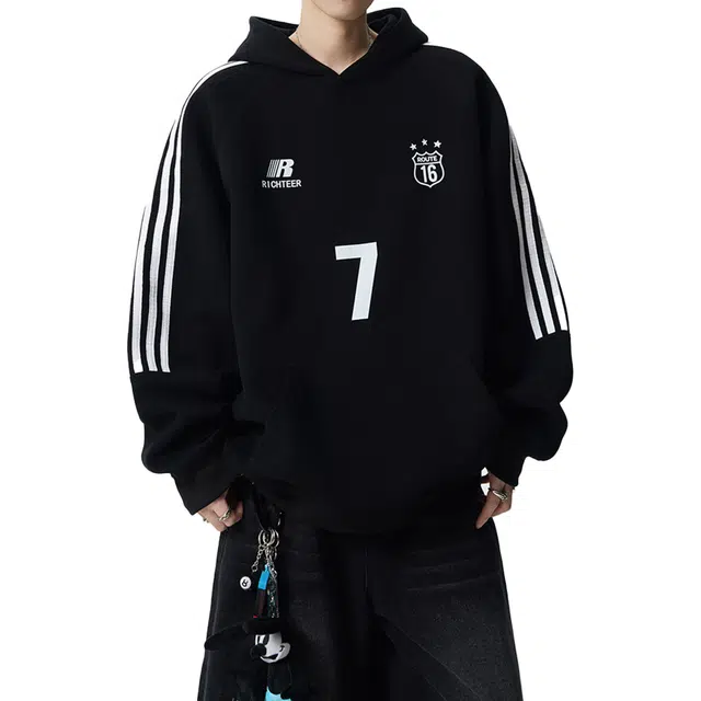 艾梵斯贝 美式复古潮流数字字母印花赛车徽章简约设计感无性别日常通勤百搭宽松休闲时尚连帽卫衣 男女同款