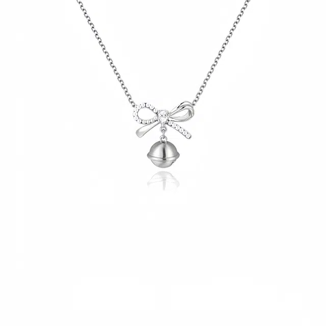 阿葱饰品 蝴蝶结铃铛锁骨链 精致复古国风小众气质简约百搭 恋爱告白#好运 合金 项链 女款