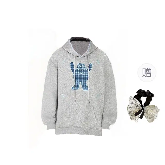 涂诗菲 大码男女情侣装刺绣花美式复古卡通潮流宽松连帽上衣卫衣 男女同款