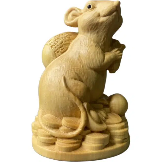 得笙陌 招财生肖鼠国潮木雕转运手把件#好运 黄杨木 摆件 男女同款情侣款