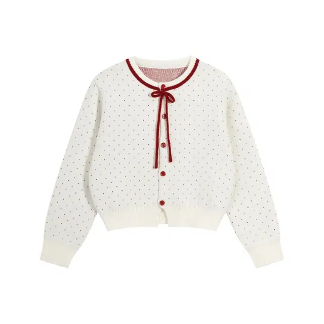 木清清 法式优雅波点开衫短款内搭打底长袖针织衫 女款