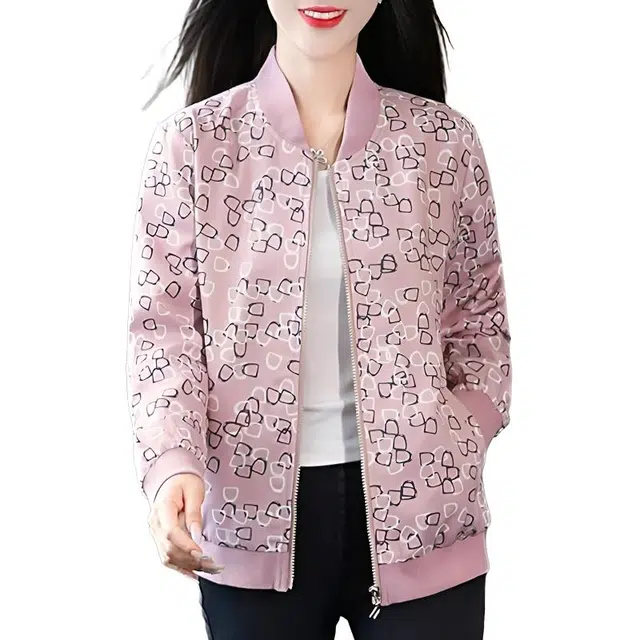 缪斯的诱惑 经典美式复古简约时尚潮流洋气减龄满印印花宽松显瘦轻便运动休闲飞行夹克开衫外套口袋拉链工装舒适百搭户外活动立领棒球服 女款