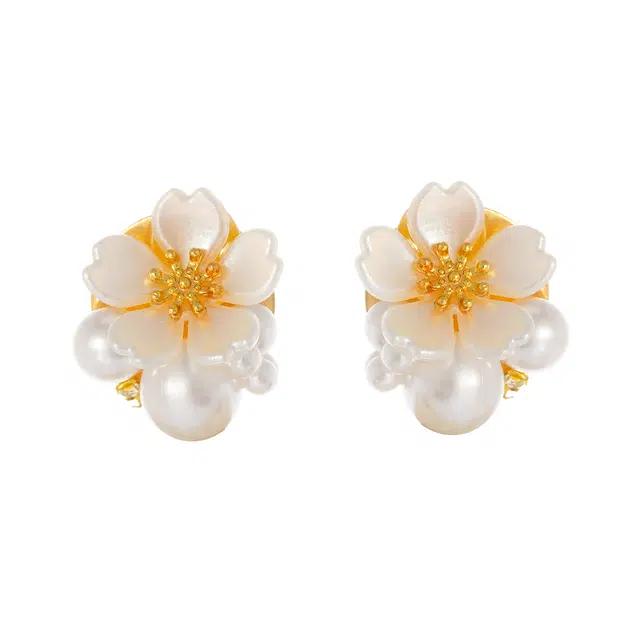 澜耀 樱落珠萃 花簇 森系甜美时尚清新耳饰 合金 耳环 女款