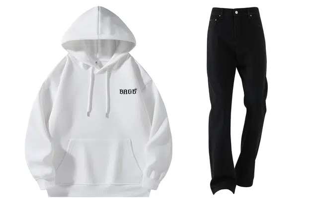 八哥 美式秋冬复古高街学院风品牌字母星芒纯色连帽落肩袋鼠兜卫衣个性时尚百搭旧水洗垂感废土风裤子休闲运动套装 男女同款