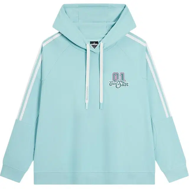 特步 宽松时尚条纹字母简约连帽百搭套头卫衣 女款