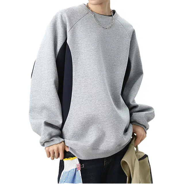 艾梵斯贝 美式复古潮流拼接撞色简约设计款无性别日常通勤百搭宽松运动休闲时尚学院风法式慵懒风高级感圆领套头卫衣 男女同款