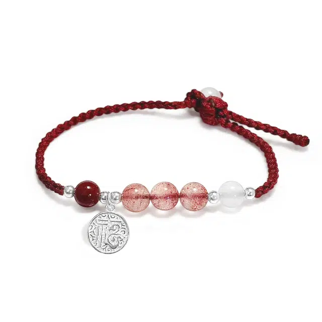 【普陀山已过香】 普陀山文创 莓运绝缘体新中式吉祥如意转运纳福编织绳小众设计富贵花开财运红珠简约百搭#好运 草莓晶 手绳 男女同款情侣款