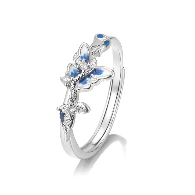 珂里 灵蛇蝴蝶素圈小清新高级感轻奢氛围感单戒百搭显白首饰#好运 合成立方氧化锆 戒指 女款