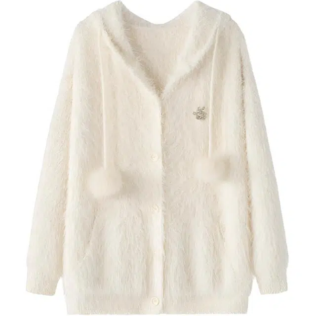 桴生 女秋冬慵懒风连帽气质开衫外套上衣针织衫 女款