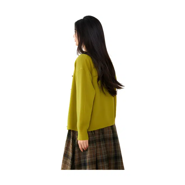 荟萃阁 复古百搭牛角扣开衫女秋冬款宽松慵懒日系外套针织衫 女款