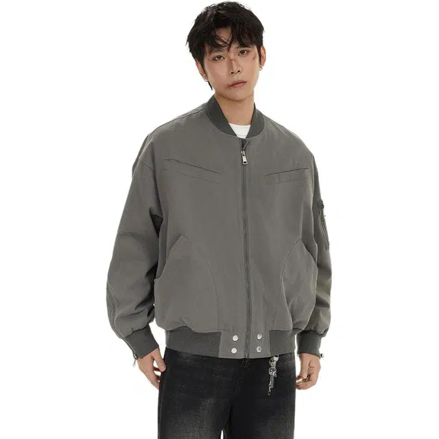 冈哉 美式复古经典工装棒球领痞帅个性潮流潮牌时尚慵懒感日常通勤柔软舒适亲肤机车飞行夹克  男女同款