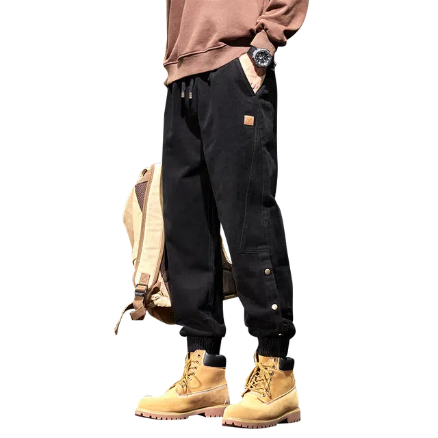 协协乐 美式潮牌机能纯棉工装裤秋冬季宽松束脚哈伦春秋拼接设计感青少年百搭运动长裤休闲裤 男款