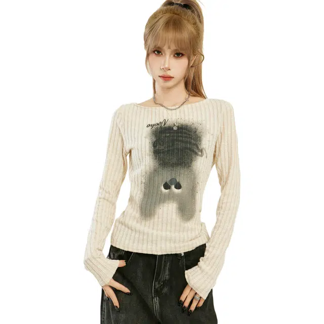 识恩 美式复古辣妹春秋修身内搭打底衫短款长袖上衣针织衫 女款