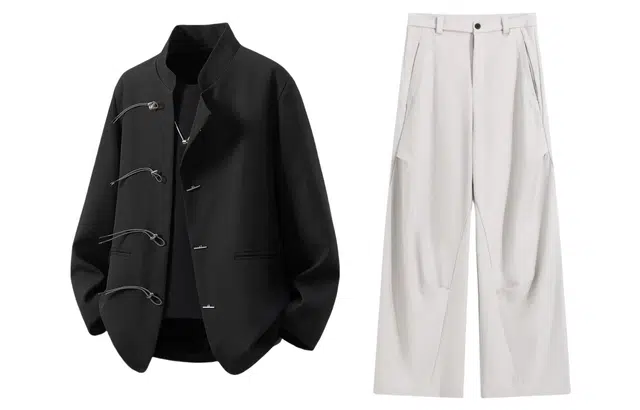 梓润格 新中式金属盘扣设计感宽松百搭西服外套高级垂坠感舒适基础简约时尚高街阔腿休闲西裤西装套装 男女同款