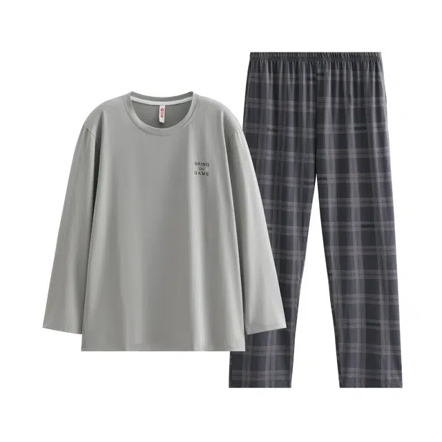 芬腾 男士春秋季纯棉长袖长裤套头宽松休闲大码家居服睡衣套装 男款