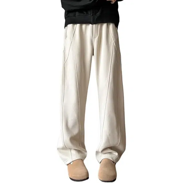 地界二 美式复古高街纯色基础款加绒宽松百搭潮流弯刀卫裤针织运动裤 男女同款