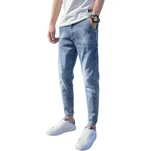 太子龍 春秋季九分修身小脚潮牌百搭春秋款休闲夏季牛仔裤 男款