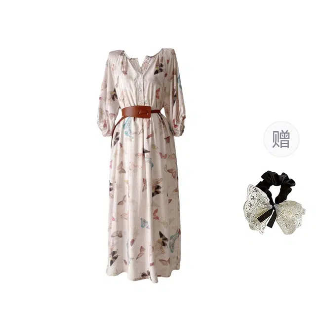 涂诗菲 大码千金风半袖设计感连衣裙宽松收腰显瘦长裙三件套裙装套装 女款