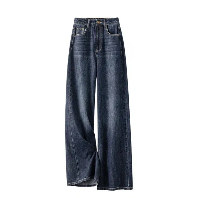 潞优野 复古高腰显瘦阔腿宽松遮肉裤子秋季牛仔裤 女款