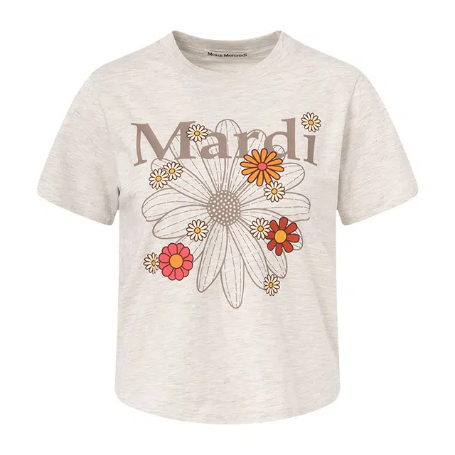 MARDI MERCREDI SS25 SLIM TSHIRT FLOWERMARDI BLOSSOM_OATMEAL T