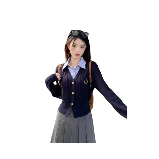 望莱仕 短款两件学院上衣女装秋季高级开衫毛衣针织衫 女款